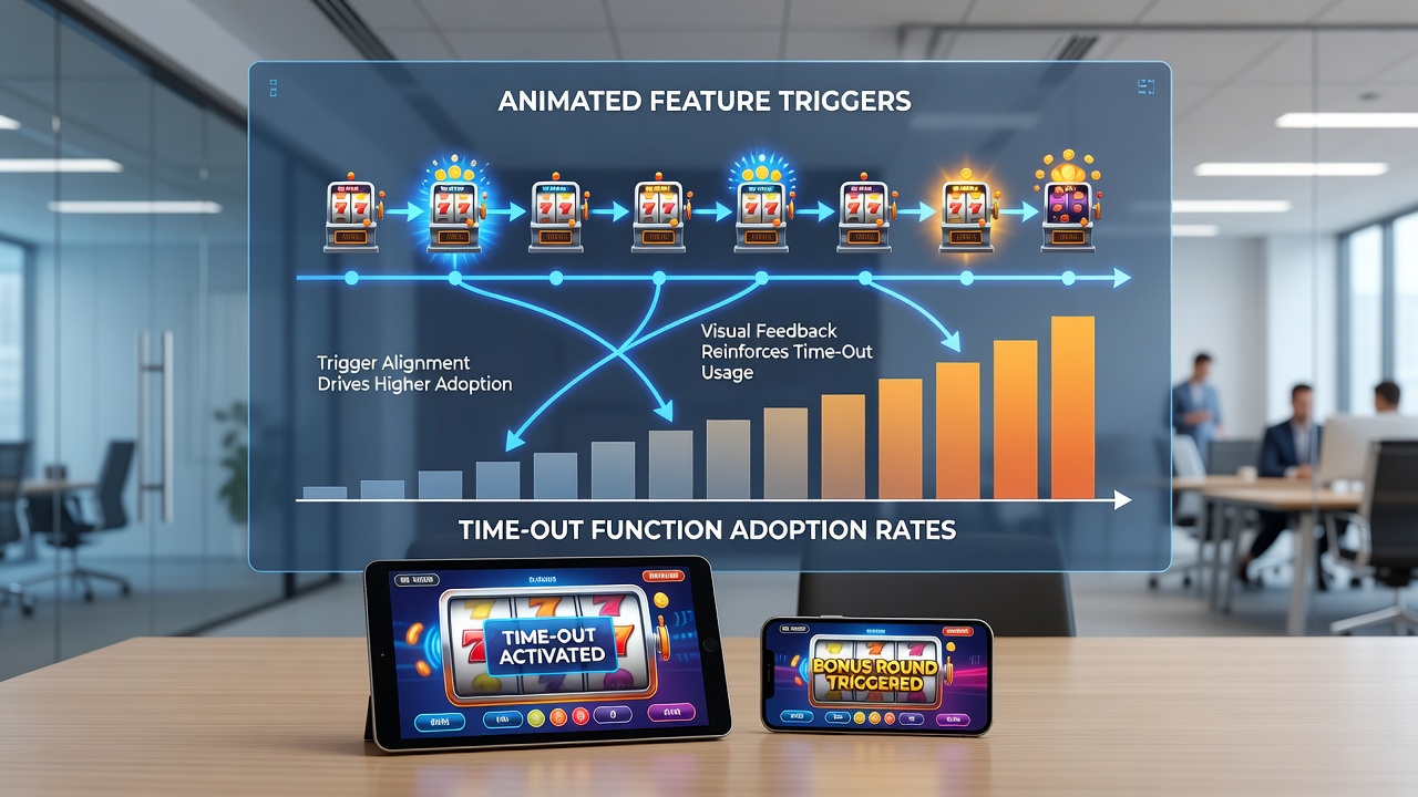 Analytics dashboard displaying correlation charts between animation triggers and timeout adoption rates across licensing regions