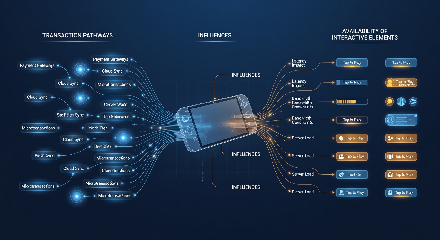 Handheld gaming portal interface showing transaction flow and interactive buttons